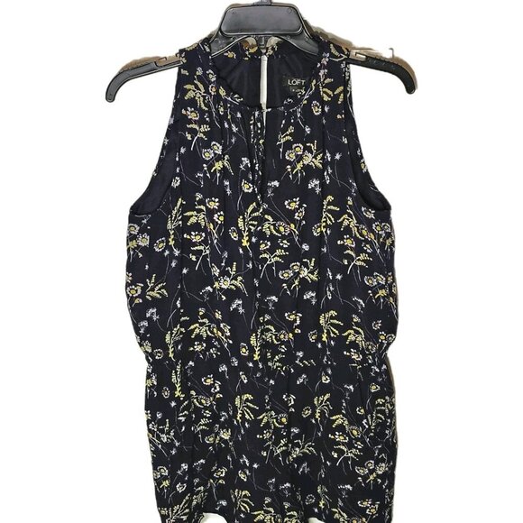 LOFT Pants - Ann Taylor LOFT Women’s Size M Navy Floral Romper With Pockets Tie Neck